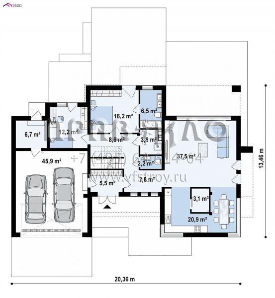 Проект современного двухэтажного дома с большим гаражом и с террасами на обоих уровнях S3-281 (Z404)
