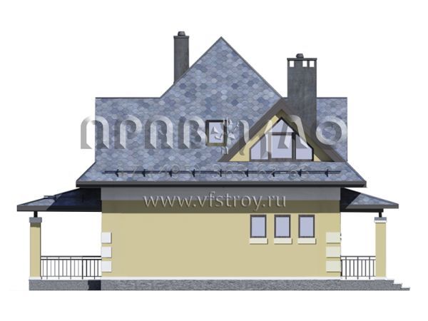 Загородный дом с шатровой крышей, террасой и эркером S7-132 (3-27e1)