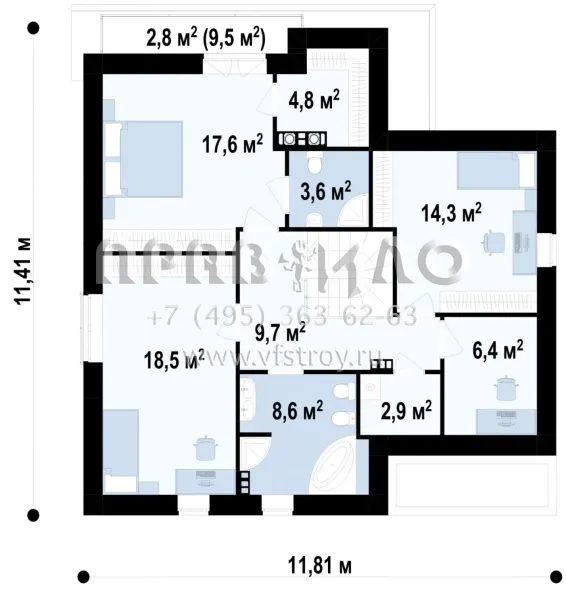 Проект частного дома для небольшой семьи S3-172 (Z197)