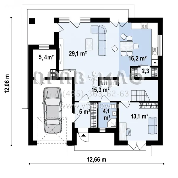 Проект современного одноэтажного мансардного дома с камином и гаражом S3-205-5 (z477)