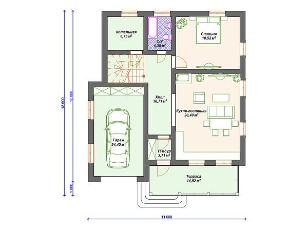 Проект мансардного дома с гаражом и 4 спальнями S4-209 (К-271)