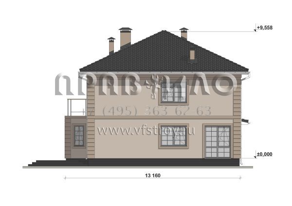 Проект двухэтажного дома с сауной в классическом стиле S-349