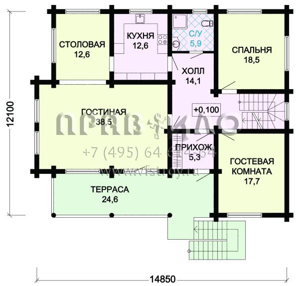 "Традиция" Бревенчатый особняк с монолитным цоколем S7-399 (1-28)