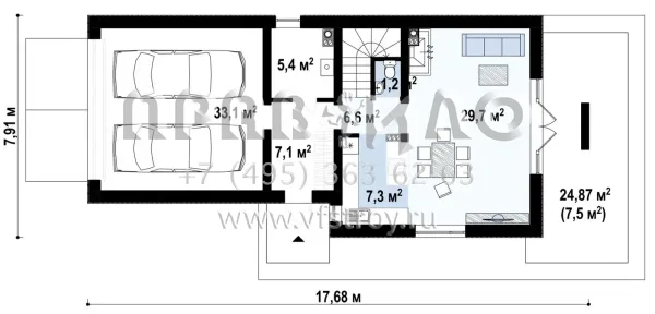Проект загородного дома для узкого вытянутого земельного участка S3-167-1 (Z292)