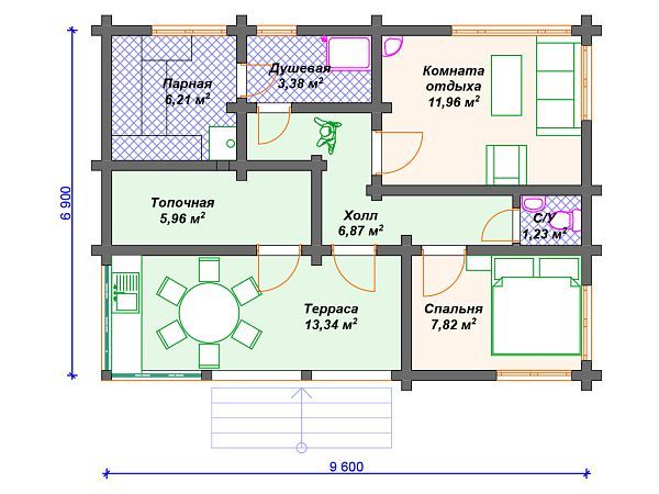 Проект деревянной бани SB4-57 (Б-043)