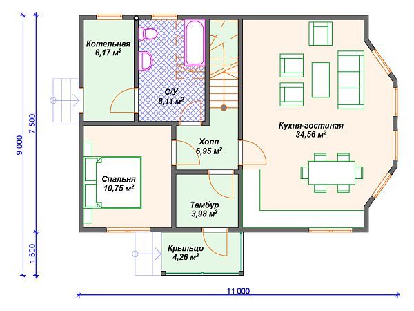 Проект каркасного дома с эркером S4-150 (И-042)