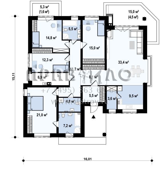 Версия проекта Z205 с изменениями в планировке без гаража  S3-165 (Z205 v1)