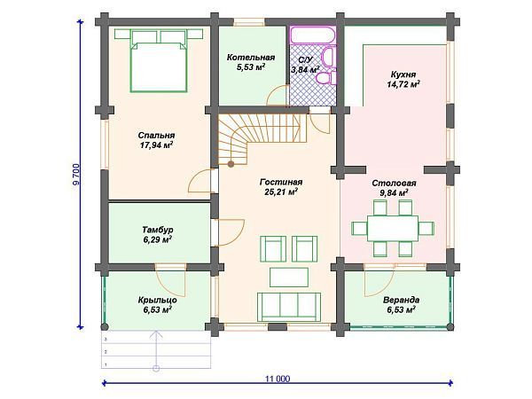 Проект деревянного дома из бревна 10 на 11 м с вторым светом и мансардой S4-166 (ДО-114)
