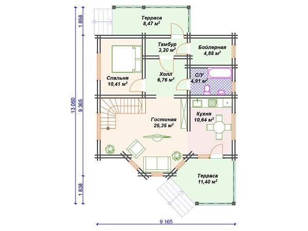 Проект деревянного дома с вторым светом и эркером S4-131 (ДС-147)