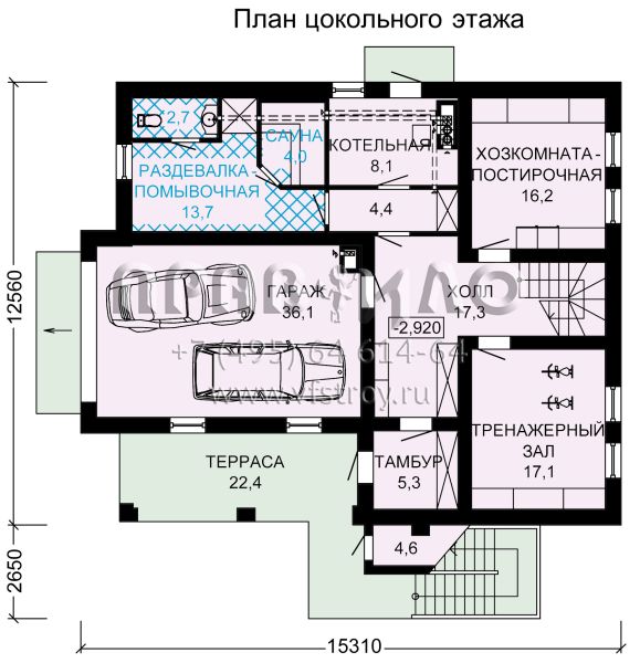 Проект дома из бруса с монолитным цокольным этажом S7-409 (1-28а)