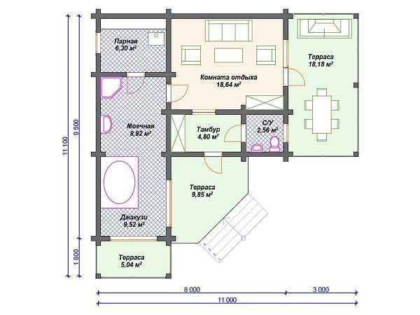 Проект деревянной бани SB4-84 (Б-036)