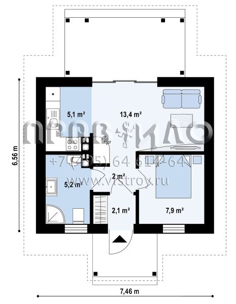 Проект уютного гостевого домика с одной спальней S3-36 (Z352)