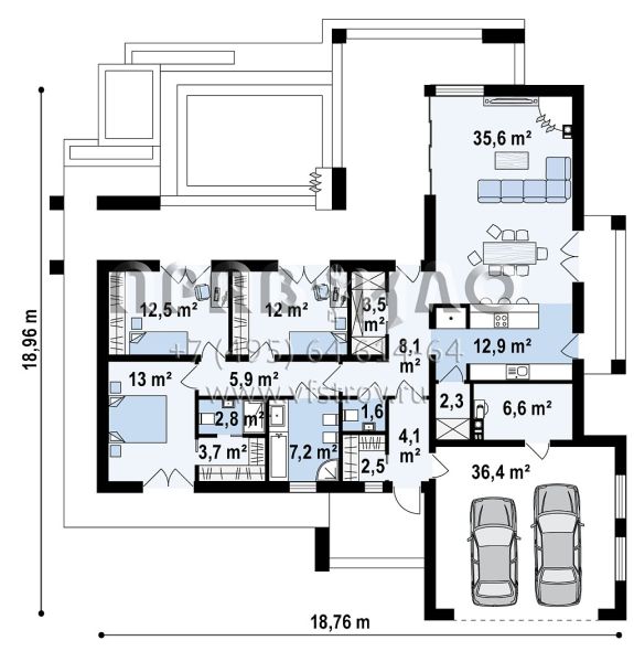 Проект современного одноэтажного дома с большим гаражом и с внешним камином S3-171-4 (Zx137)