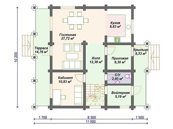 Проект деревянного дома из бревна 10 на 10 м с 3 спальнями S4-182 (ДО-137)