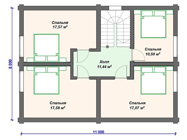 Проект деревянного дома из бревна 8 на 11 м с мансардой S4-183 (ДО-023)