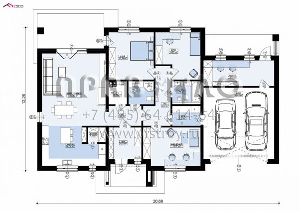 Проект современного одноэтажного дома с большим гаражом и с террасой S3-184-10 (Z86 A)