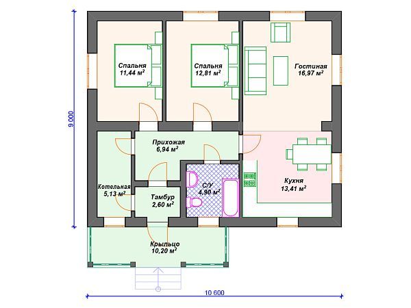 Проект одноэтажного дома S4-84 (К-203)