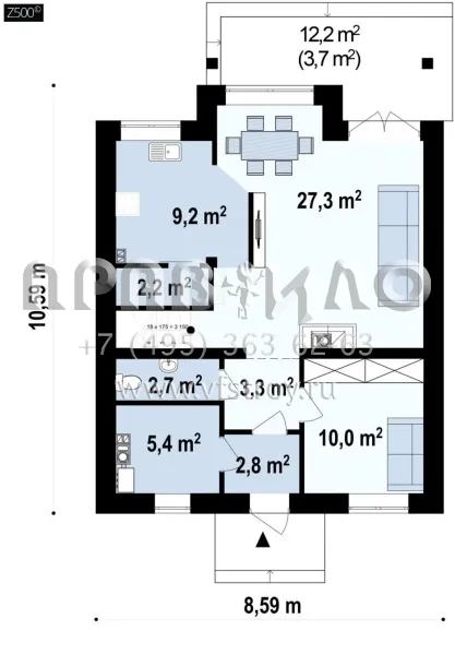 Проект классического мансардного дома с плитным перекрытием S3-123 (Z99 pk)