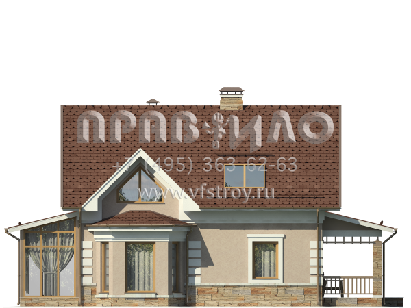 Загородный дом из газобетона с остекленной верандой S7-191 (3-11)