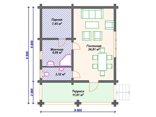 Проект деревянной бани SB4-54 (Б-007)