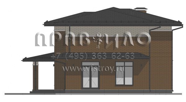 Проект двухэтажного дома с облицовкой кирпичом в стиле Райт S-250