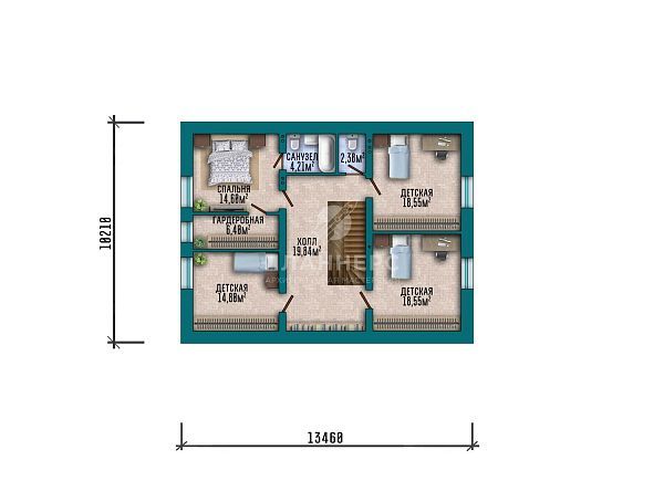 Проект загородного дома с мансардным этажом, крытой террасой, встроенным гаражом и навесом для второго автомобиля S2-214 (303-214-1МГ)