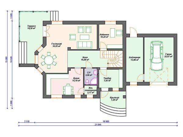 Проект каменного дома с гаражом S4-244 (К-182)