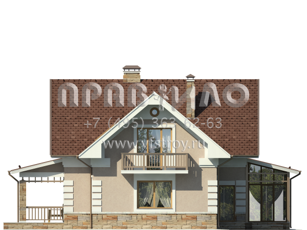 Загородный дом из газобетона с остекленной верандой S7-191 (3-11)