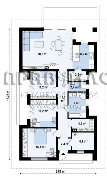 Проект четырехкомнатного одноэтажного дома с удобной внутренней планировкой S3-113-1 (Z354)
