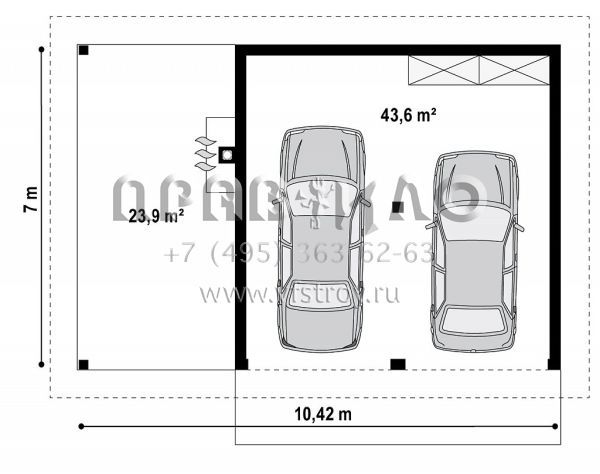 Проект красивого двухместного гаража с боковой террасой с уличным камином SG3-43 (Zg24)