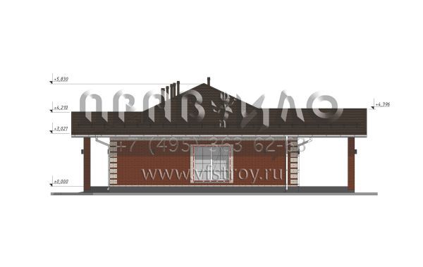 Проект одноэтажного облицованного кирпичом дома с гаражом на одну машину  S-150