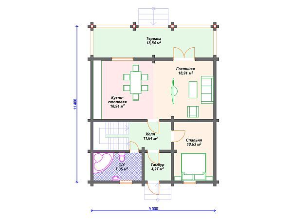 Проект деревянного дома с террасой S4-179 (ДС-126)
