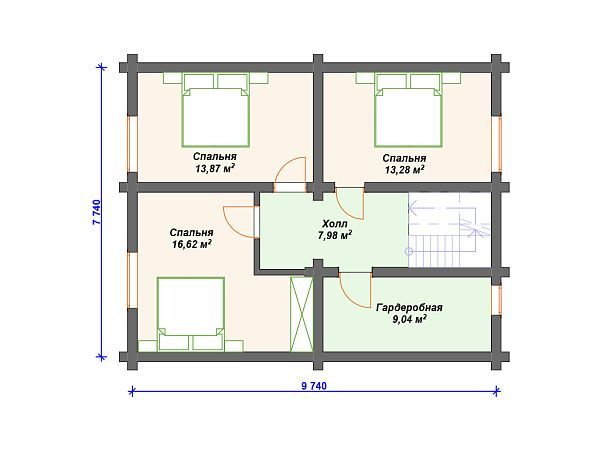 Проект деревянного дома из бревна 8 на 10 м с 3 спальнями S4-132 (ДО-030)