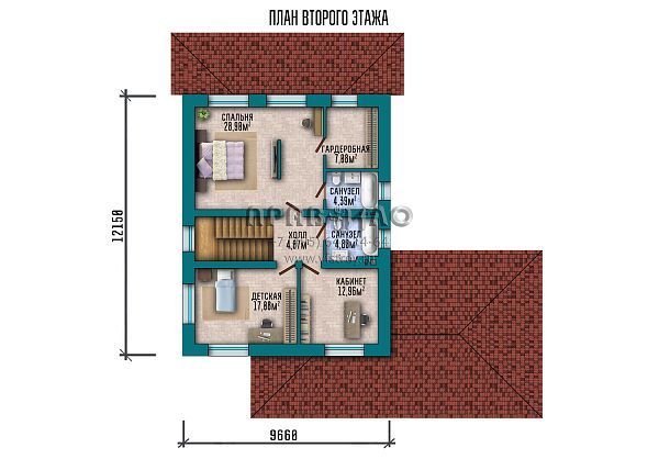 Проект двухэтажного дома с боковым навесом для двух авто S2-178 (256-178-2Г)