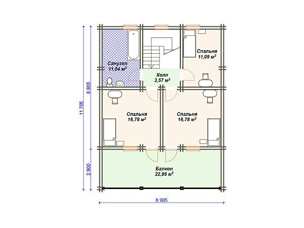 Проект деревянного дома с 3 спальнями S4-179 (ДС-149)
