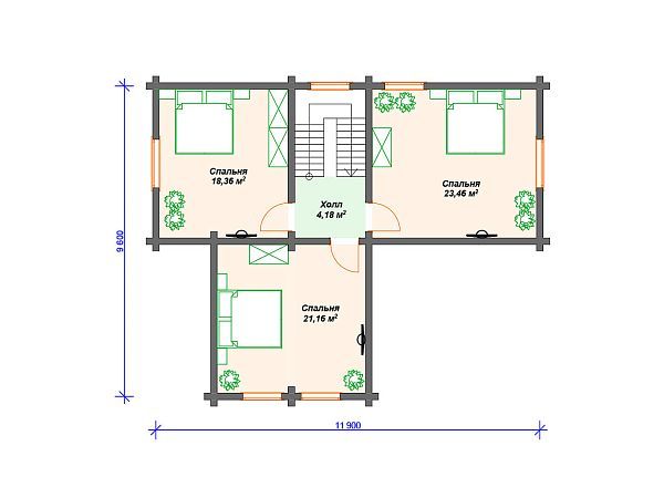 Проект деревянного дома с 3 спальнями S4-176 (ДС-138)