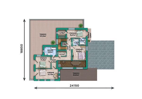 Проект с фасадом из серого кирпича, плоской крышей и гаражом на два автомобиля S2-552 (537-552-3Г)
