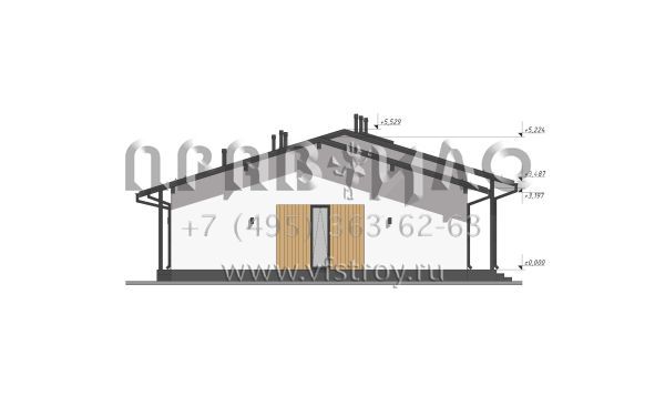 Проект большого одноэтажного дома с шестью спальнями, большой гостиной и террасой S-237