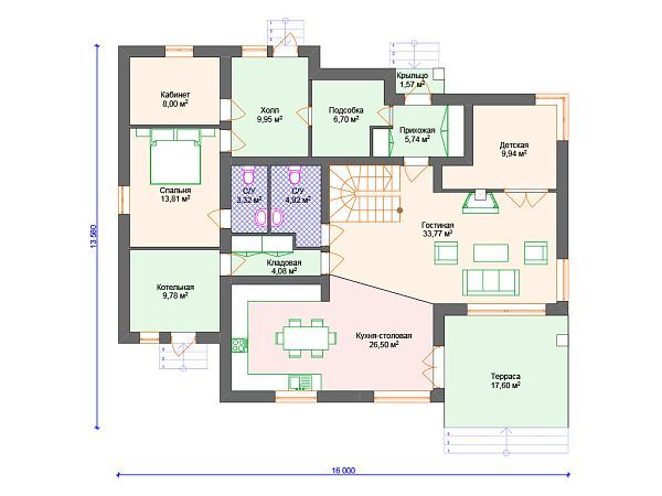 Проект каменного дома с террасой S4-256 (К-240)