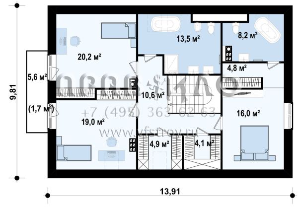 Проект дома с деревянной отделкой мансардного этажа  S3-205 (Z130)