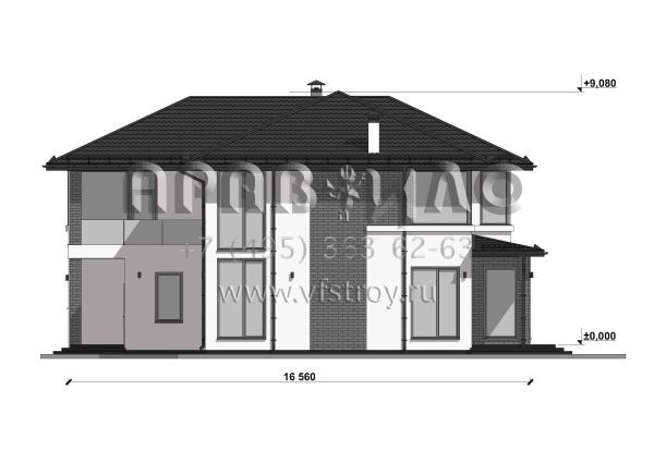 Проект загородного дома с террасой и гаражом на 2 машины S-292