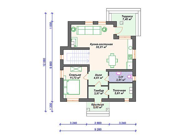 Проект каменного дома с террасой S4-136 (К-299)
