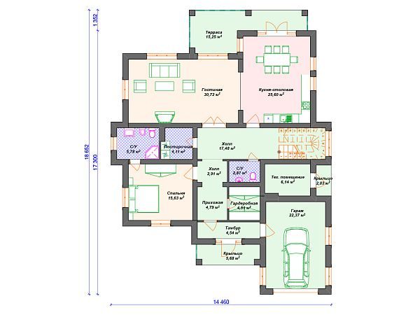 Проект каменного дома с гаражом S4-292 (К-170)
