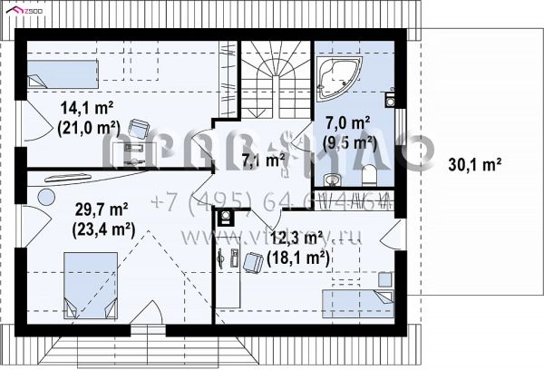 Проект просторного дома с жилой мансардой и с пристроенным гаражом S3-219-3 (Z128 GP)