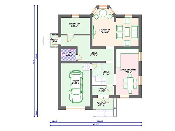 Проект каменного дома с гаражом S4-209 (К-259)