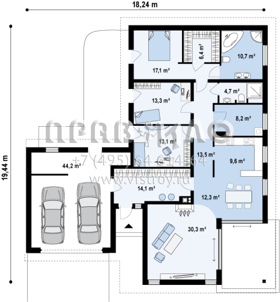 Проект просторного одноэтажного частного дома S3-199-1 (Z80)