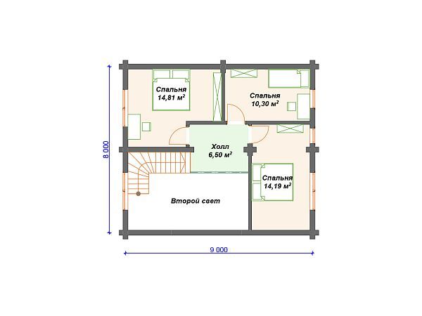 Проект деревянного дома из бревна 9 на 9 с эркером S4-132 (ДО-022)