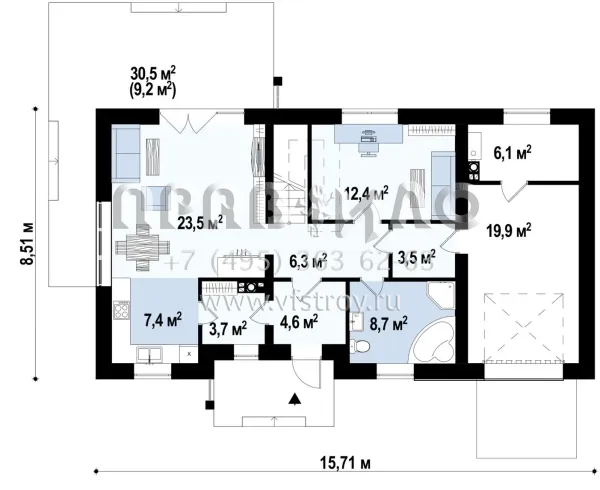 Проект дома с гаражом с правой стороны S3-174-1 (Z244 GP)