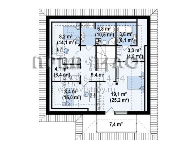Проект квадратного загородного дома с четырехскатной кровлей S3-205-1 (Z143)