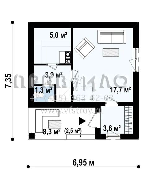 Проект бани из кирпича, керамических блоков или газобетона с террасой SB3-31 (Zp2)